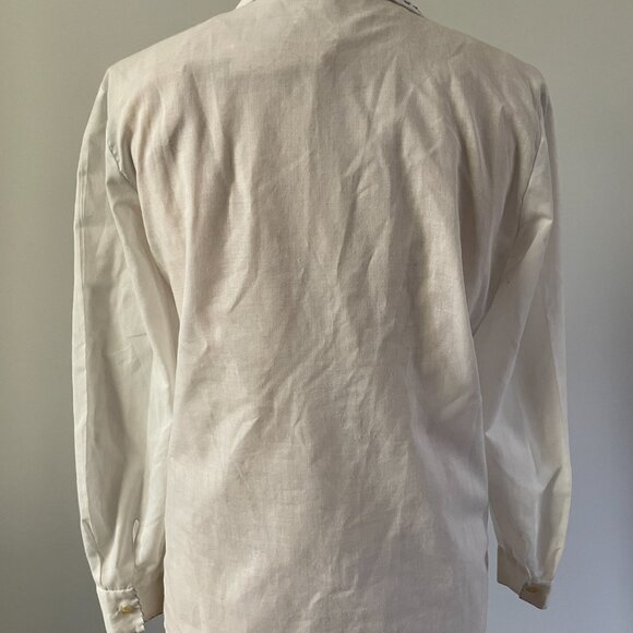 60s 70s Greek Boho Light Cotton Blend Embroider Needlepoint Button Up Blouse Med - Picture 4 of 13